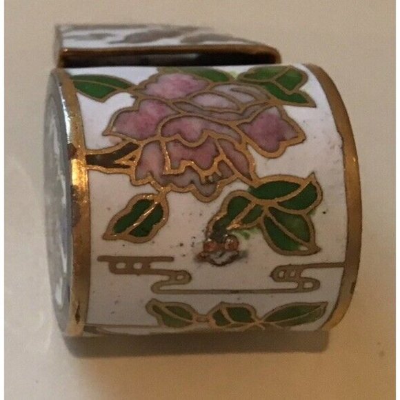 Vintage white Enamel Cloisonne Whistle Pendant Flowers , Birds, Loop Broken - Picture 2 of 5